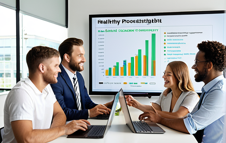 **

A diverse group of people working together in a bright, modern office space. Some are collaborating on laptops, others are discussing ideas near a whiteboard.  In the background, a large screen displays a graph showing upward trending profits with a superimposed image of a healthy, green planet.  The overall tone is optimistic and collaborative, emphasizing the positive impact of CSR on both business success and environmental sustainability.  Focus on conveying a sense of purpose, teamwork, and prosperity.  Style: Modern, clean, corporate photography.

**