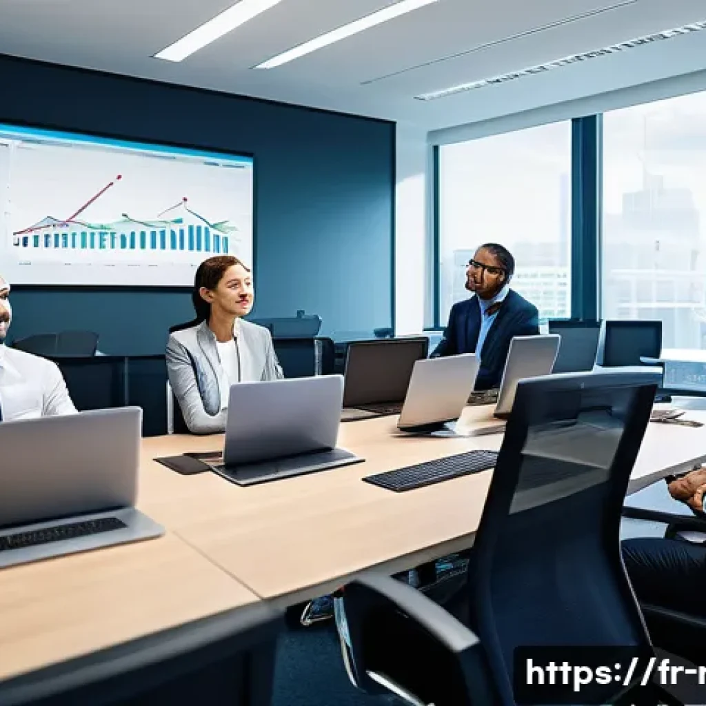 규제 업무의 핵심 포인트 정리 - A modern corporate office scene showing a diverse team of professionals collaborating on regulatory ...